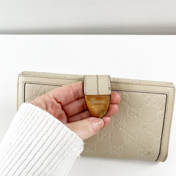 Gucci Guccissima GG Continental Long Rectangle Leather Wallet Cream - Picture 4 of 12